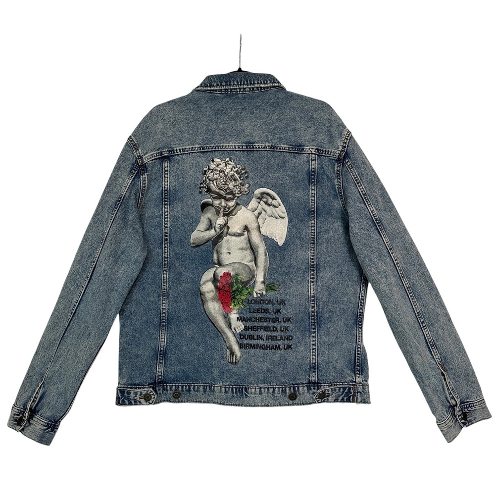H&M Divided Young‎ Thug Denim Jacket Angel Cherub Tour L Blue Acid Wash Unisex